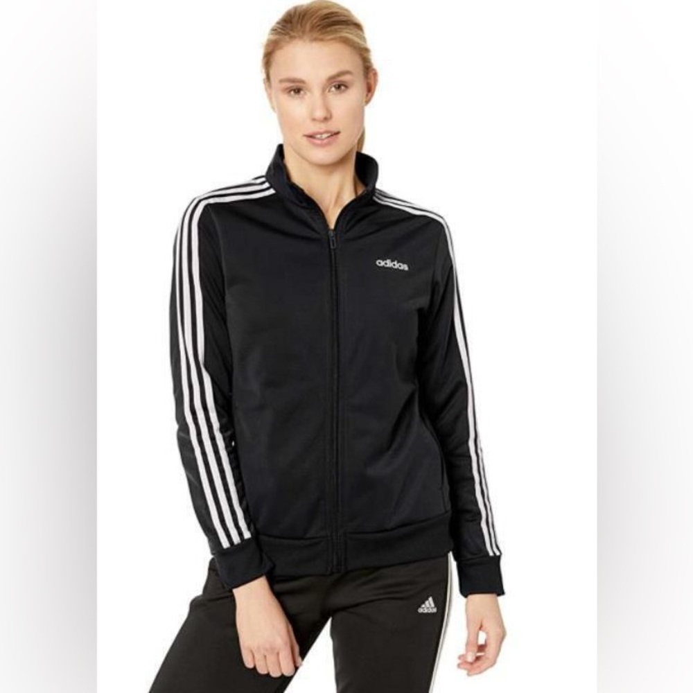 Womens ADIDAS Three Stripe Essentials Track Jacket Size Laege Black Warm Up